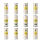 Twelve cans of Tide Collagen drink arranged in a 3x4 grid on a plain white background. Each can is off-white with a yellow circular label and dark green text, including the Tide and Collagen branding.