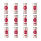 Twelve slim aluminum cans of Tide Collagen drink arranged in a 3x4 grid on a plain white background. Each can has a pale blush-pink body with a large circular magenta label and the Tide and Collagen branding visible.